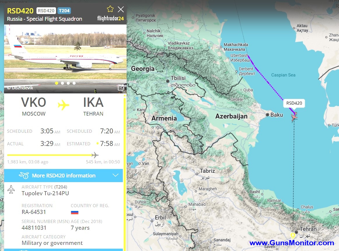 داده های رادار پروازی Flightradar24 درباره فرود توپولف Tu-214PU در تهران