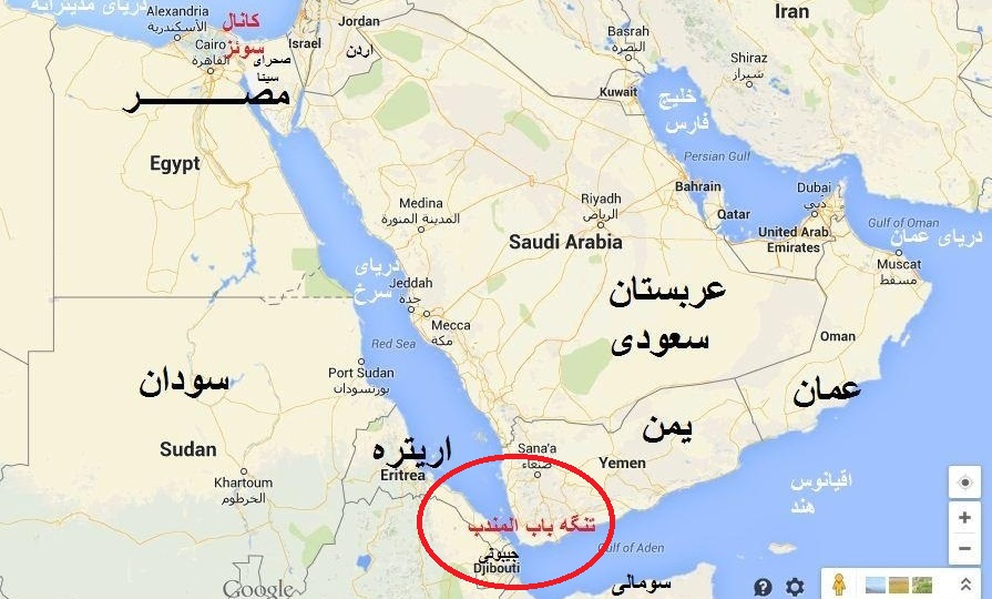 نقشه موقعیت باب‌المندب