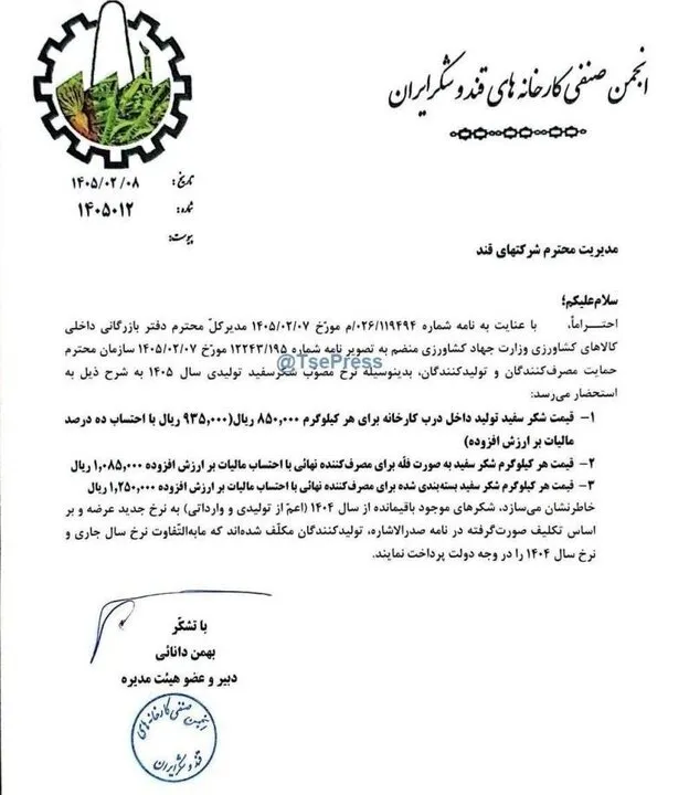قیمت شکر