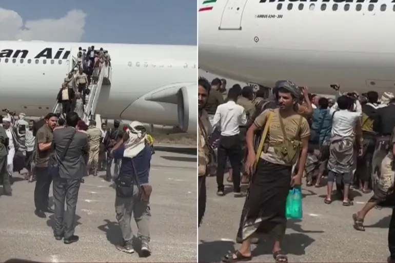 فرود هواپیمای ایرانی ماهان در فرودگاه الحدیده یمن شمالی . این هواپیما از تهران پرواز کرد و  حامل هیات یمن شمالی شرکت کننده در مراسم ادای احترام به رهبر شهید در تهران بود