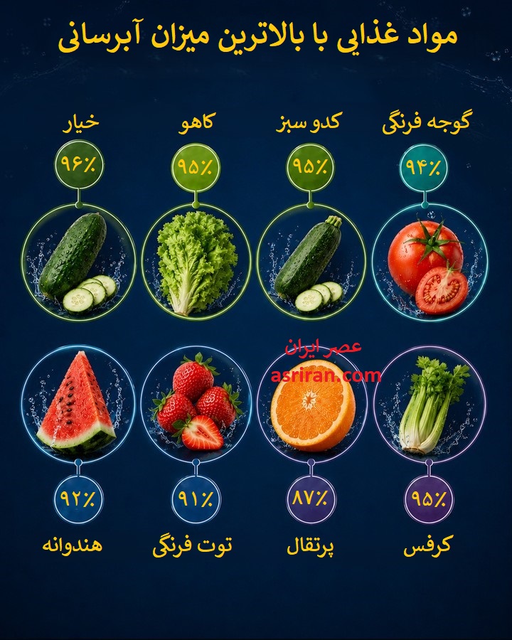 اینفوگرافیک مواد غذایی با بیشترین محتوای آب