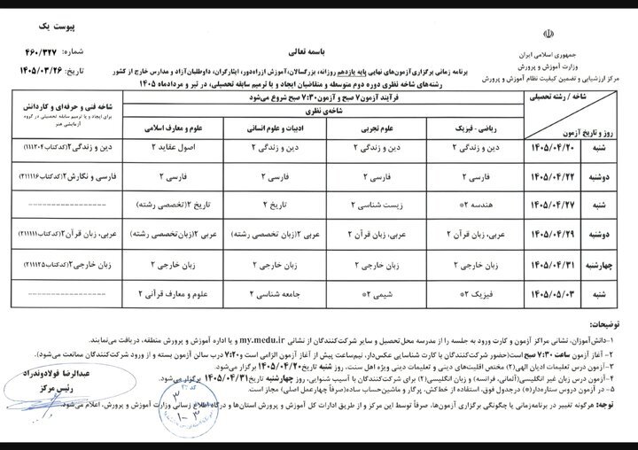 اعلام وضعیت برگزاری امتحانات نهایی