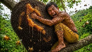 بالا رفتن از یک درخت غول پیکر برای عسل وحشی