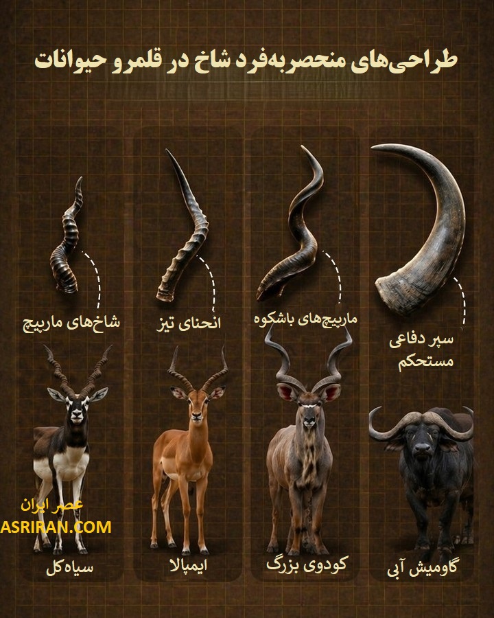 اینفوگرافیک مقایسه چهار نوع شاخ در دنیای وحش