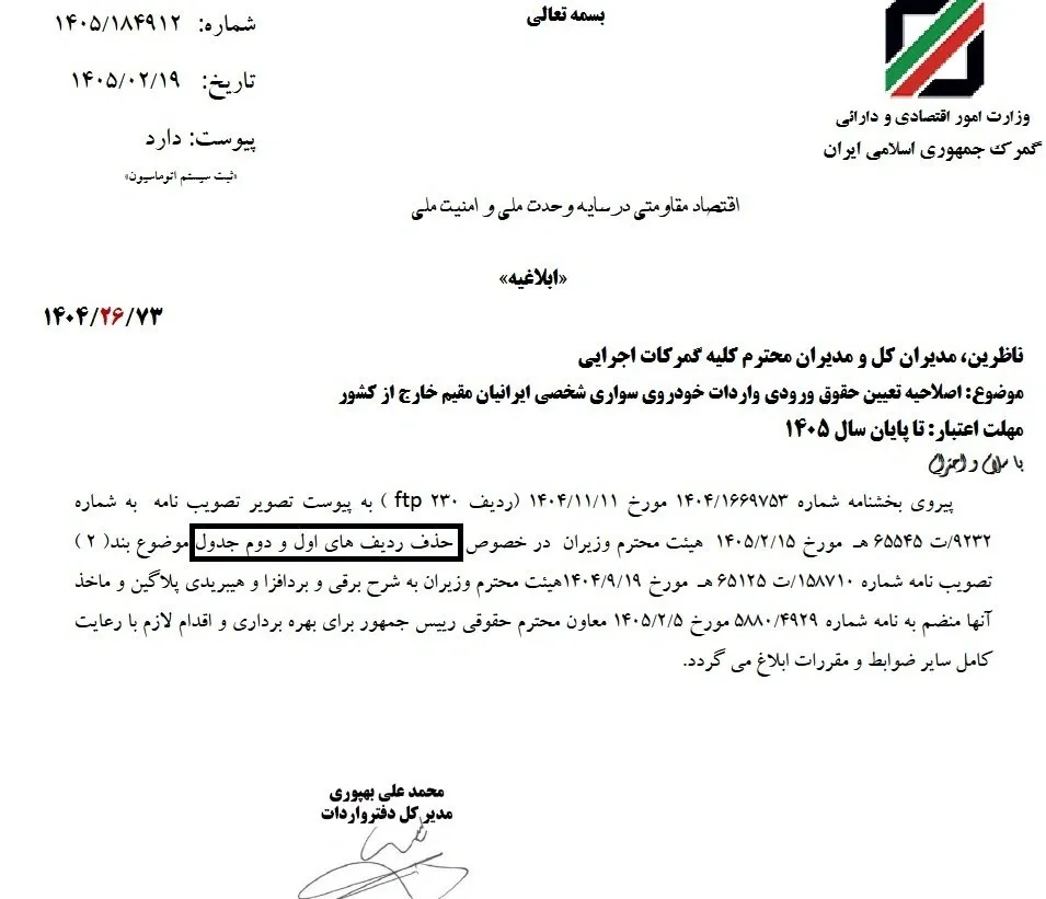 تعیین حقوق واردات خودرو شخصی