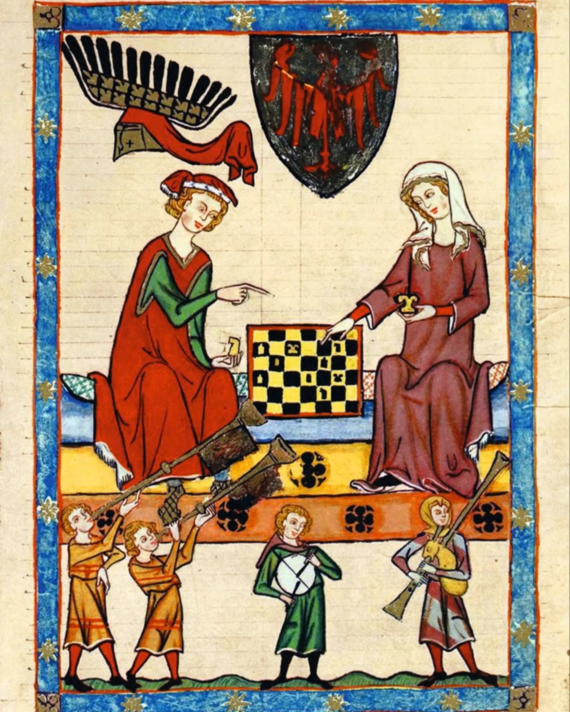 این نگاره از «کُدکس مانِسه» (Codex Manesse) مارگراف اوتو چهارم از براندنبورگ را نشان می‌دهد که در حال بازی شطرنج است. ۱۳۰۵–۱۳۴۰. دانشگاه روپرت-کارل، هایدلبرگ.