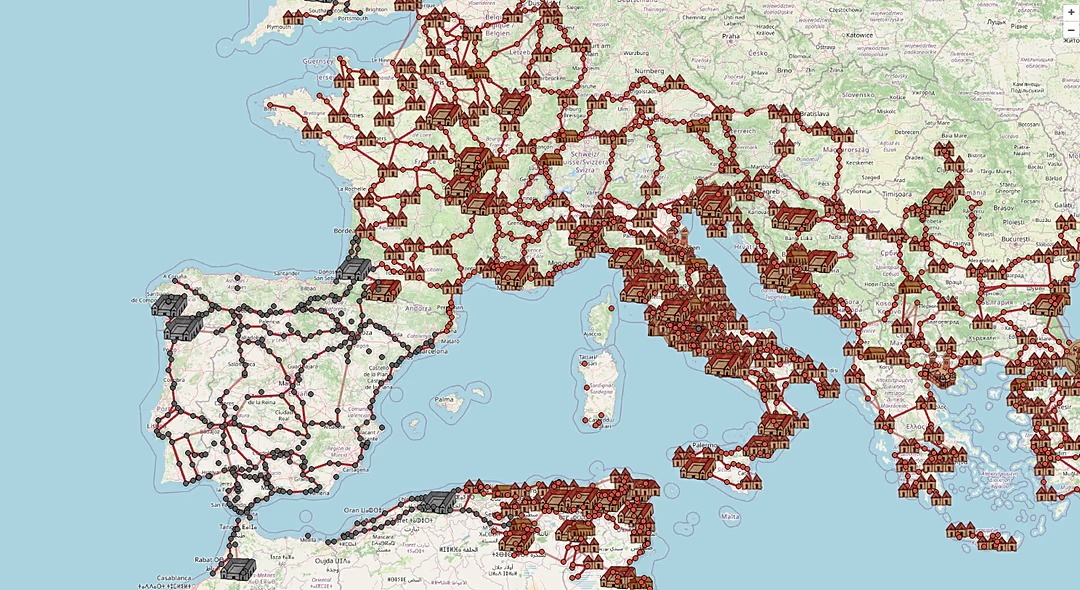 گوگل مپس امپراتوری روم Omnesviae - Openstreet Maps